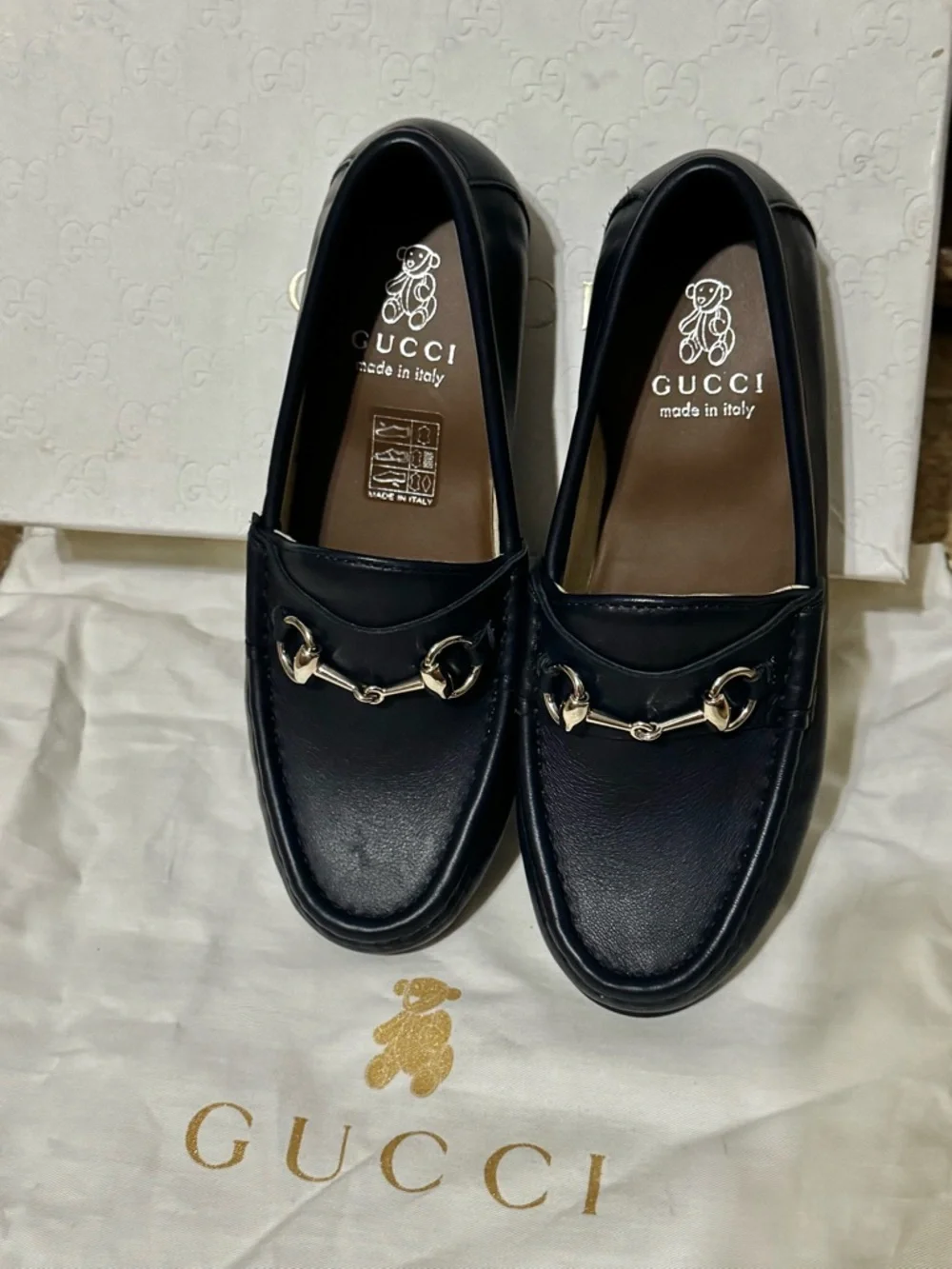Gucci Navy Blue Leather Horsebit Loafers